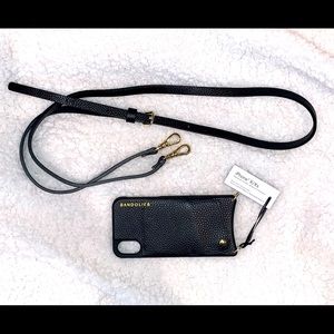 Bandolier Emma Pebble Leather Crossbody iPhone XS/X case with leather strap.